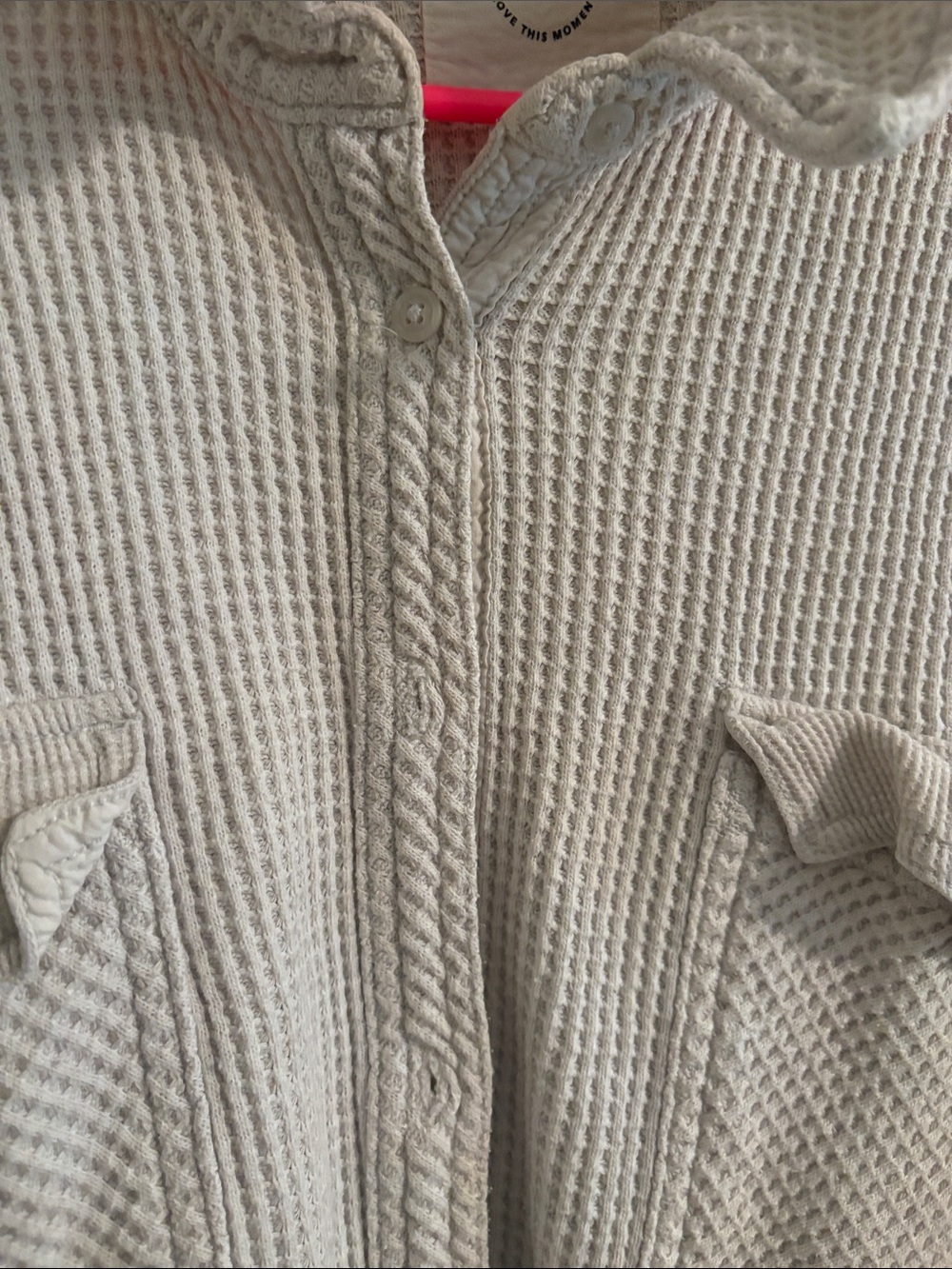 aerie cream Waffle-Knit Button Front Shacket - Picture 2 of 3